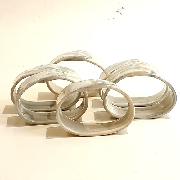 Porcelain Napkin Rings Embossed Unicorn Blue White Glaze Vintage Set of 6 - Picture 4 of 6